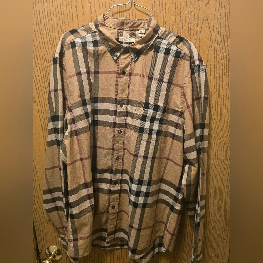 Burberry Brit Men's Beige Vintage Check Button Down Shirt XXL EUC - Picture 2 of 15